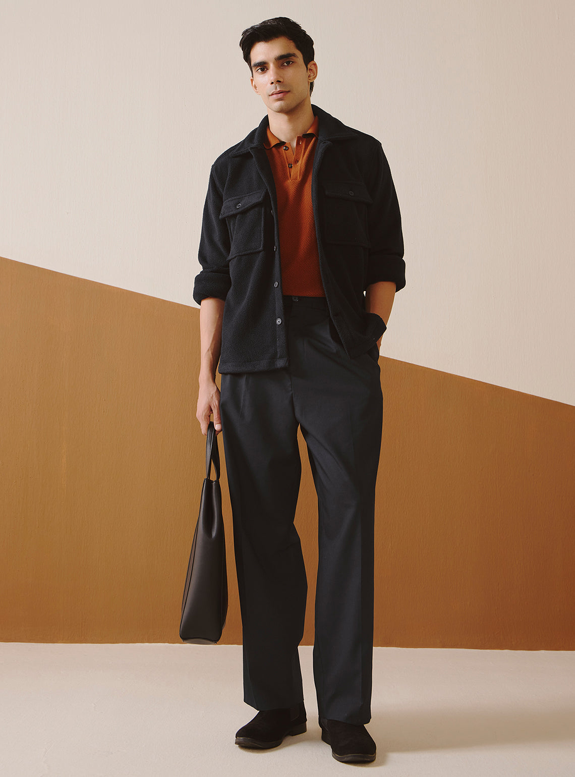 Jet Black Poly Fleece Overshirt