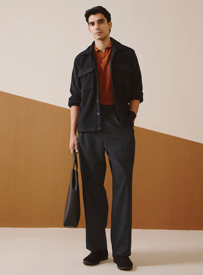 Jet Black Poly Fleece Overshirt