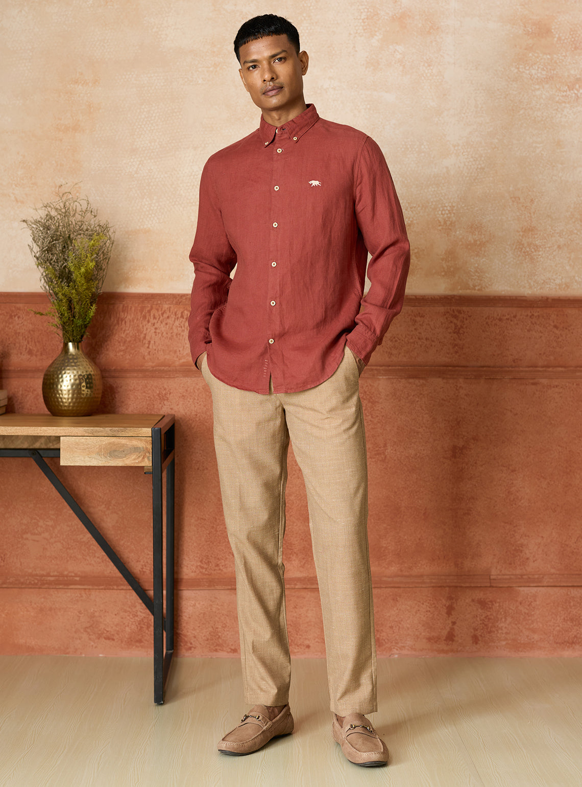 Coral Rust European Linen Shirt