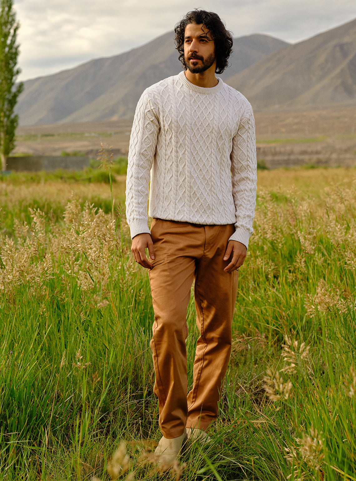 Snowy Off-White Cotton Melange Pullover