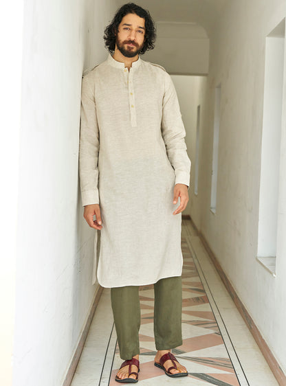 Kamal Khaki Linen Pathani Kurta