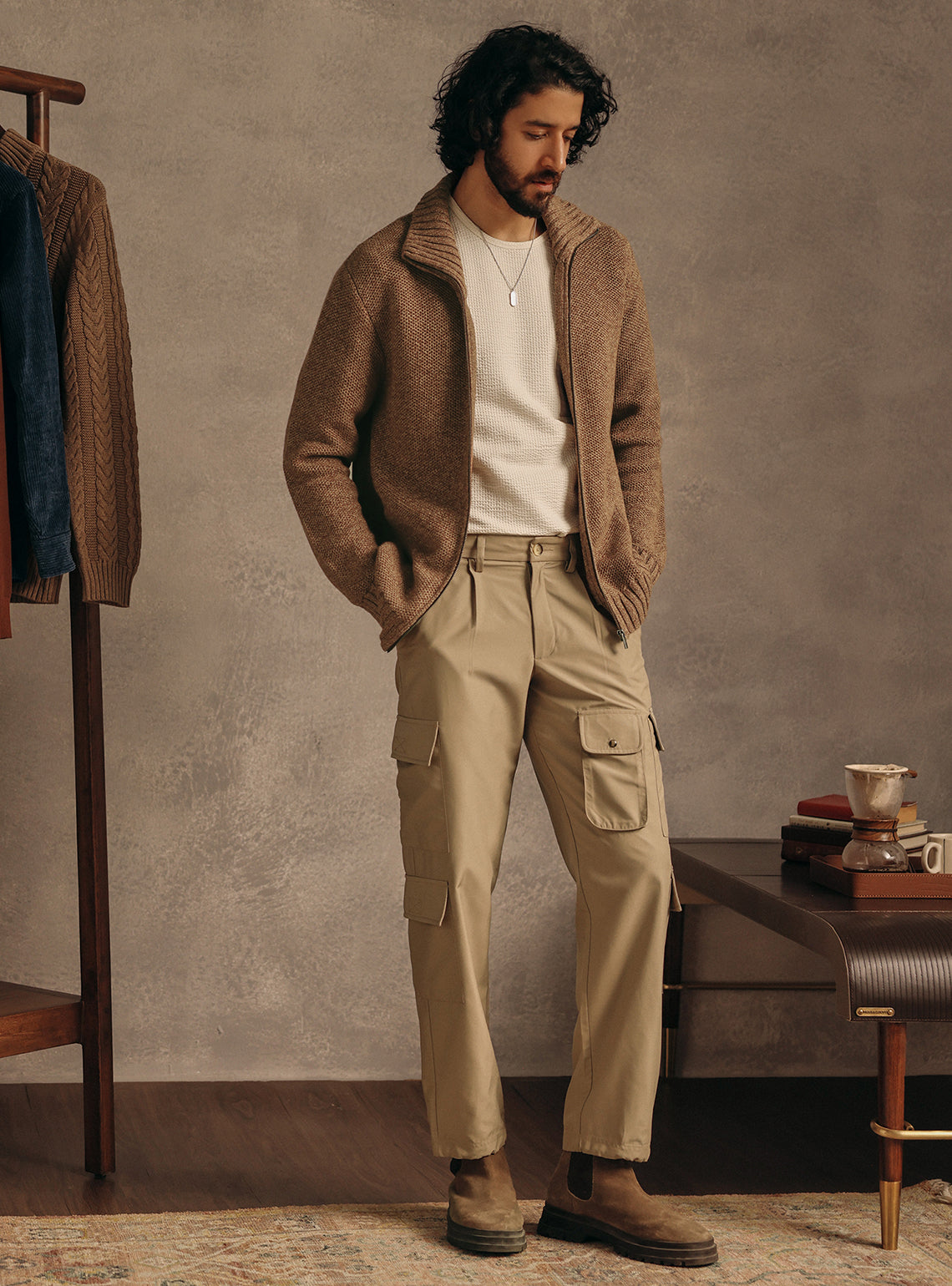 Copper Brown Cotton Melange Bomber Jacket