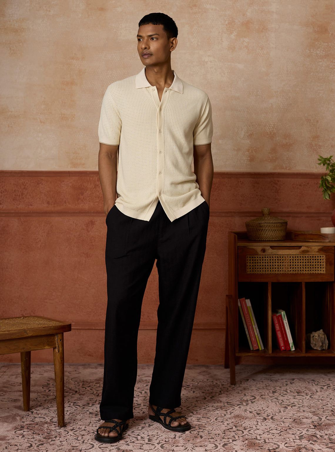 Misty Off-White Pointelle Cotton Blend Shirt