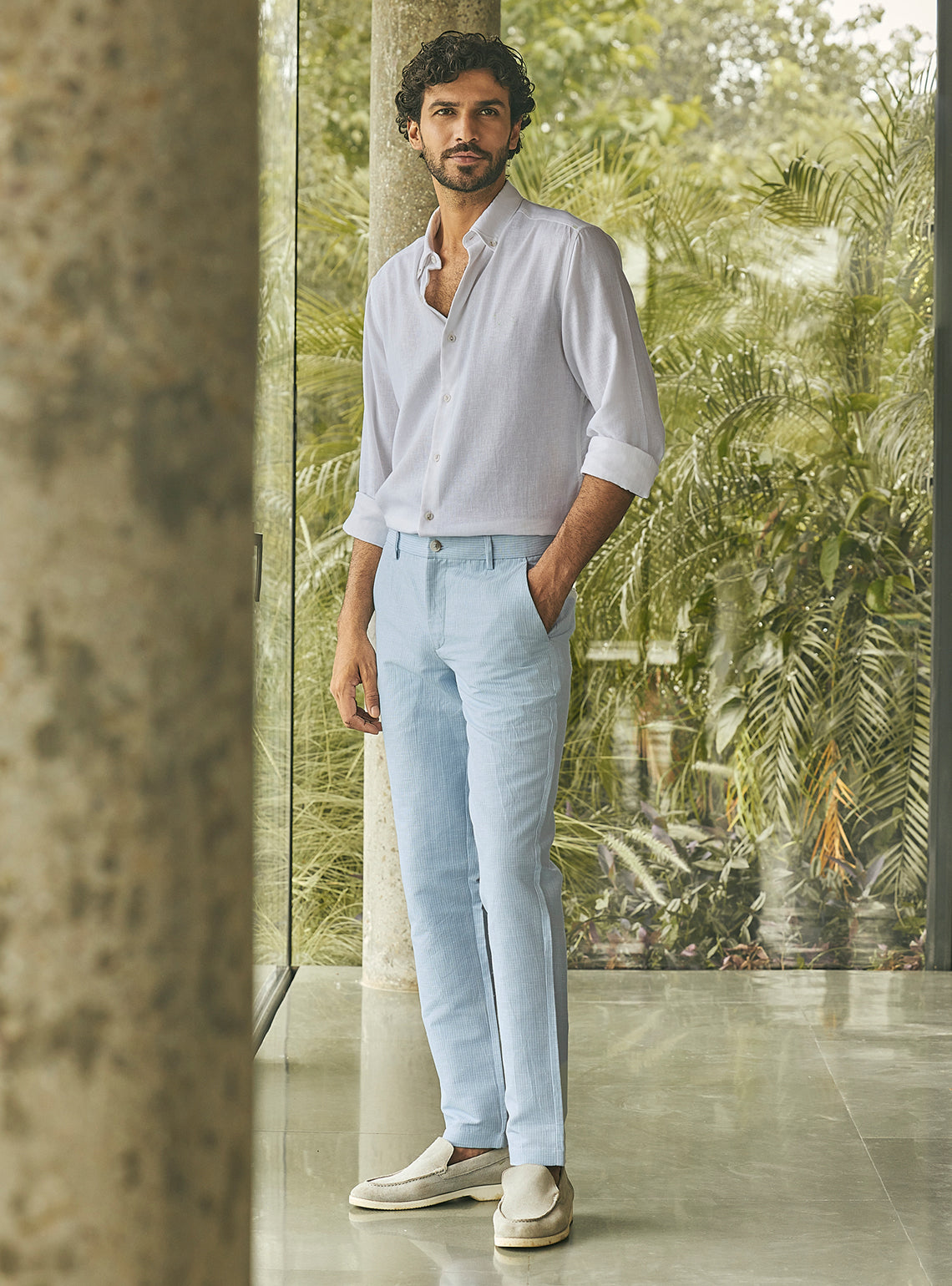 Current Blue Linen Stripe Trousers