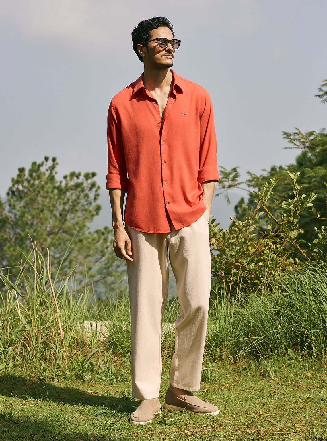 Dusk Orange Lyocell Linen Shirt