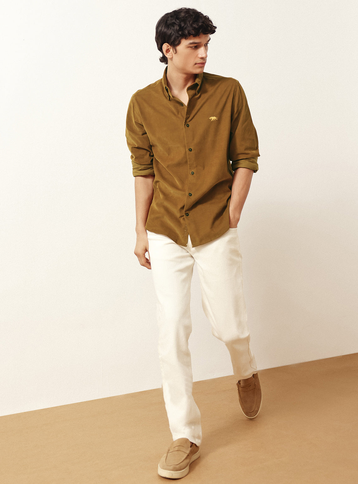 Amber Brown Cotton Tencel Corduroy Shirt