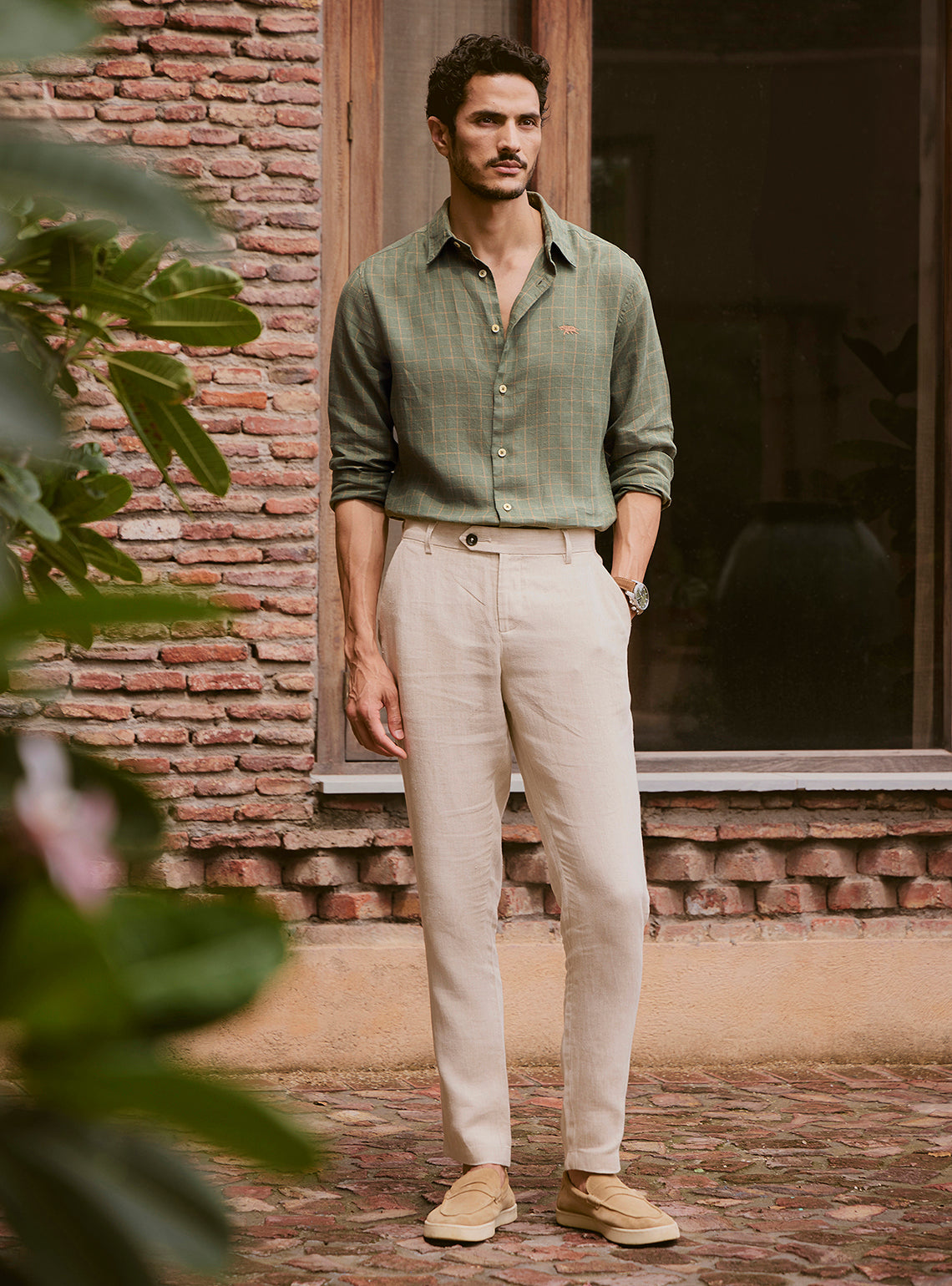 Gold Emerald Linen Check Shirt