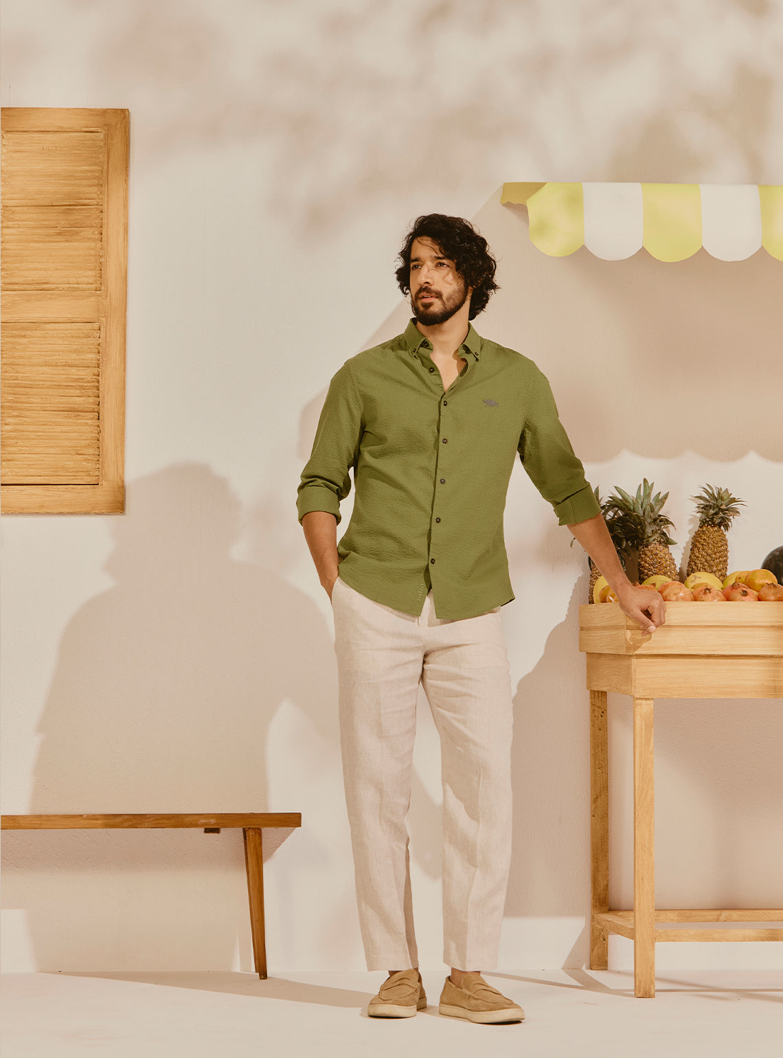 Cefalu Olive Seersucker Shirt