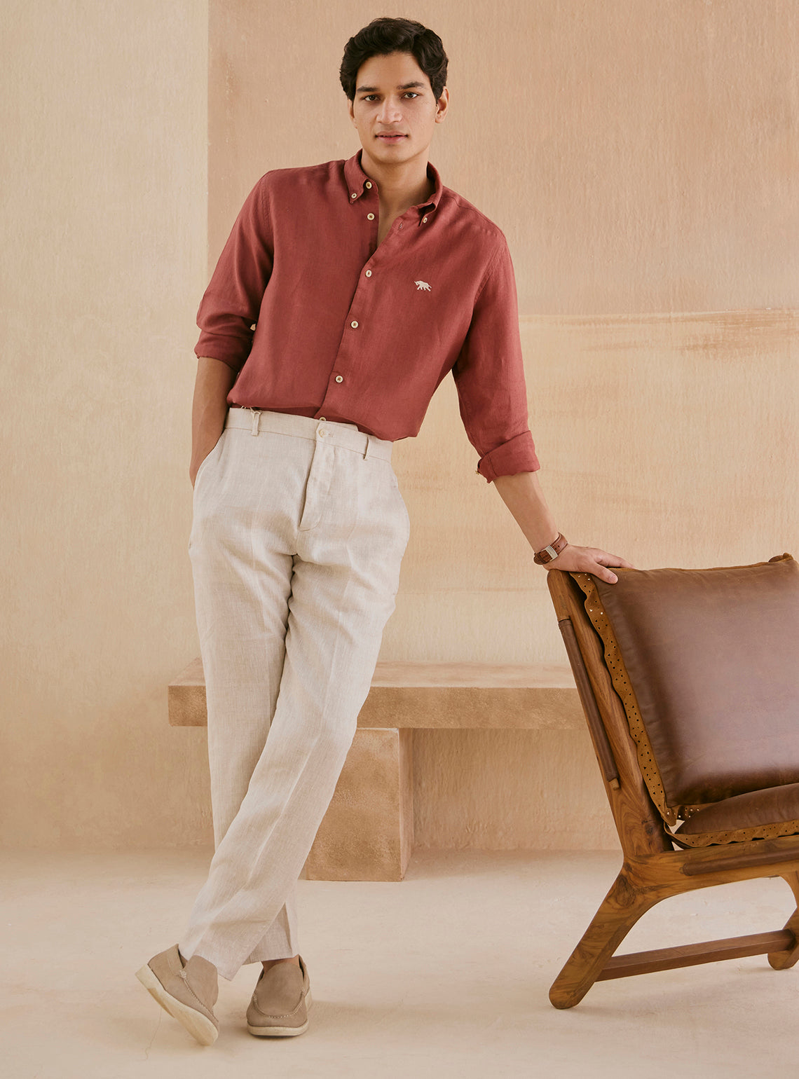 Coral Rust European Linen Shirt
