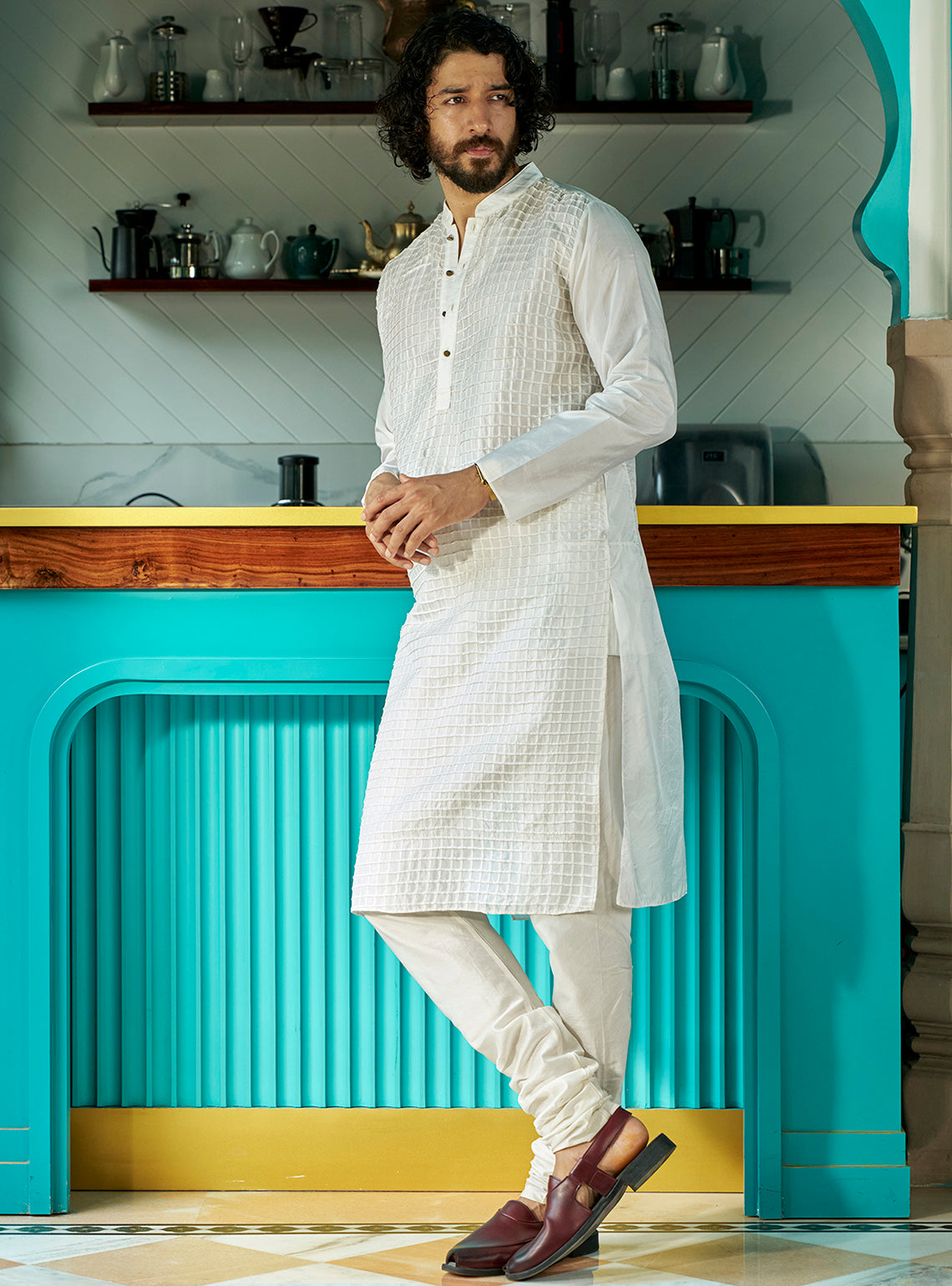 Baadal White Bangalore Silk Kurta