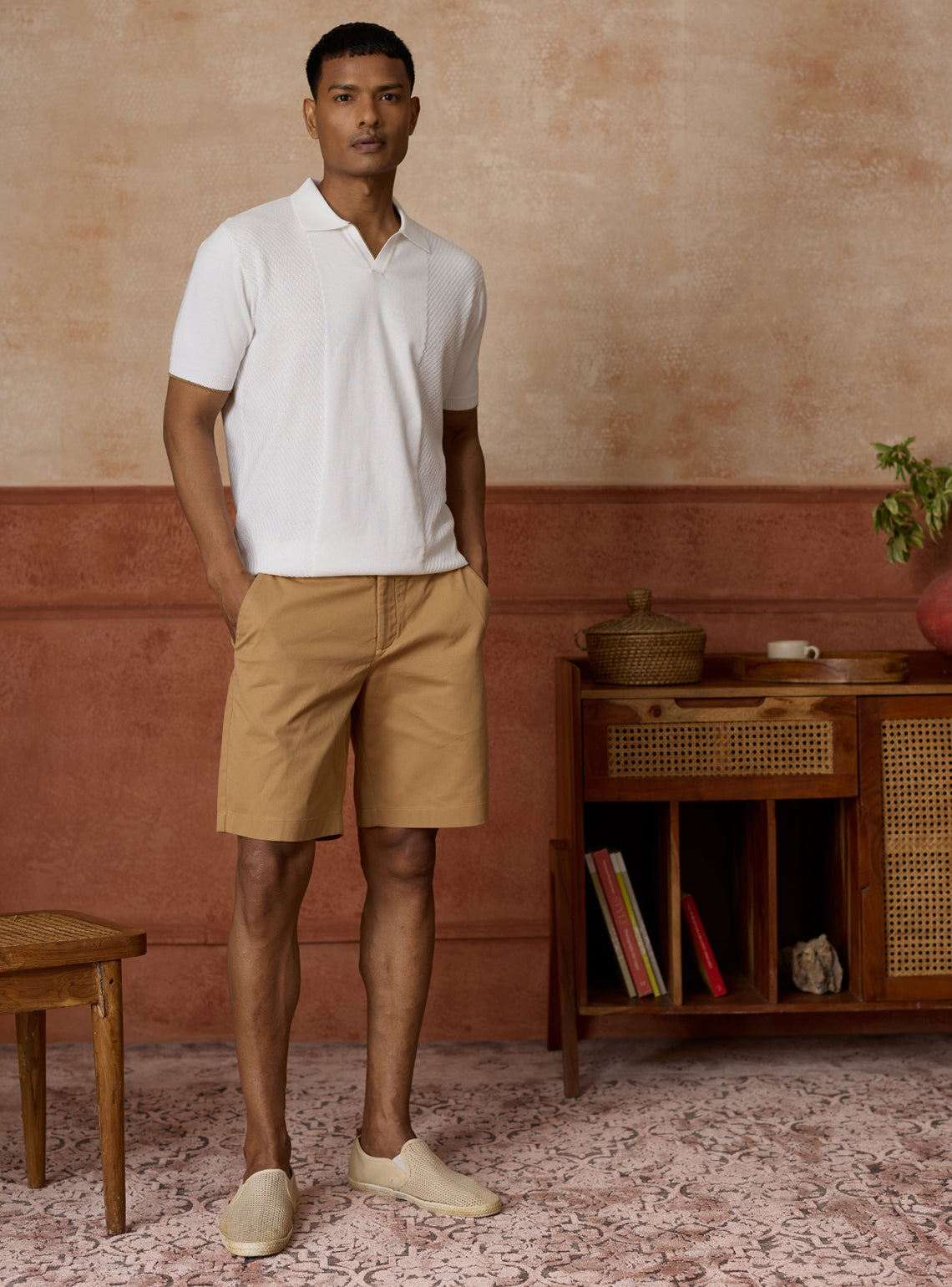 Serein White Cotton Open-Neck Polo
