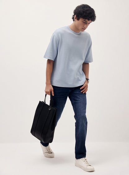 Sky Blue Cotton Jacquard Crew