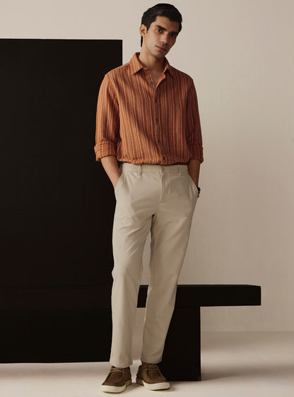 Ochre Mustard Cotton Dobby Shirt