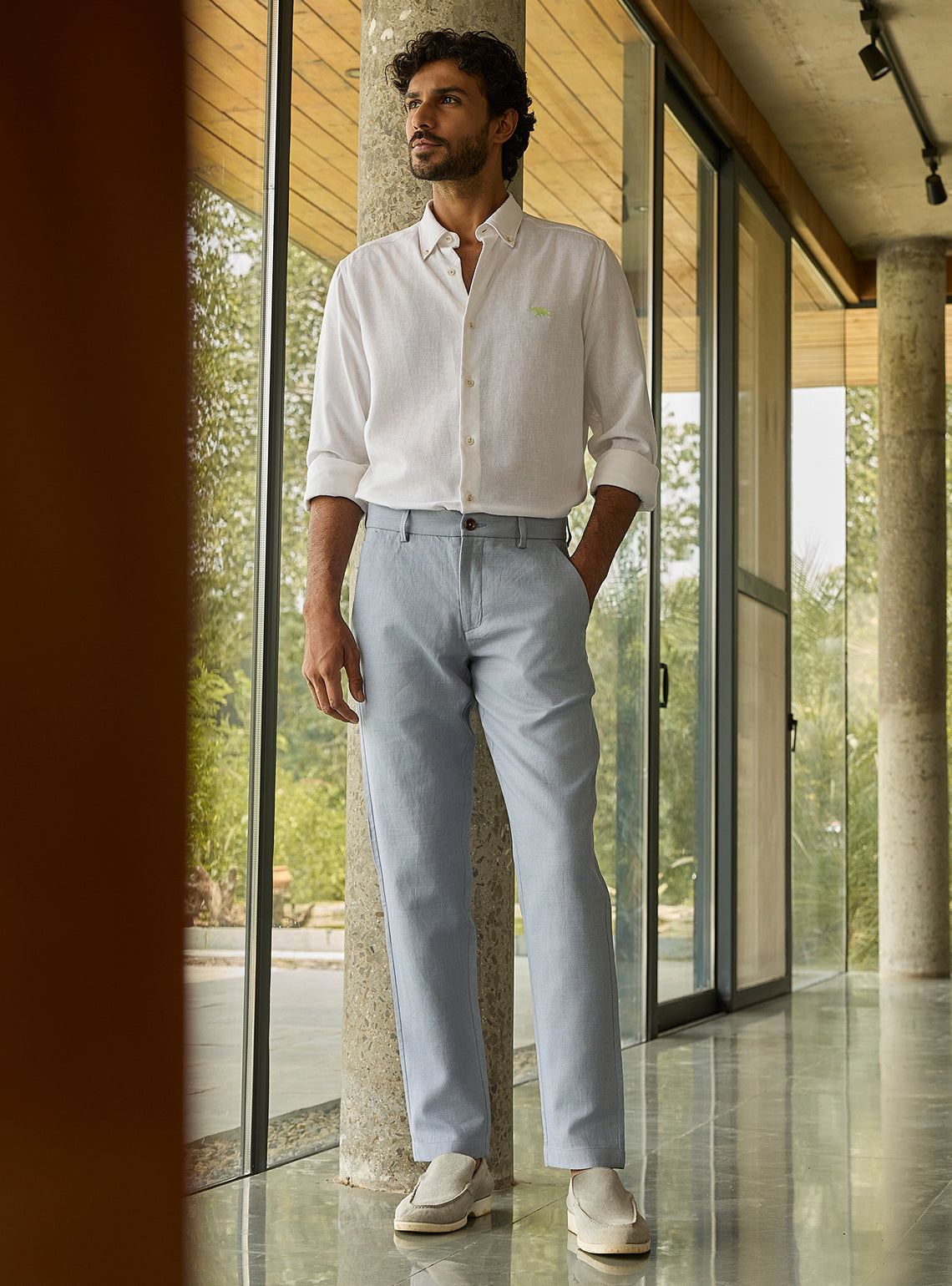Harbour Grey Linen Trousers