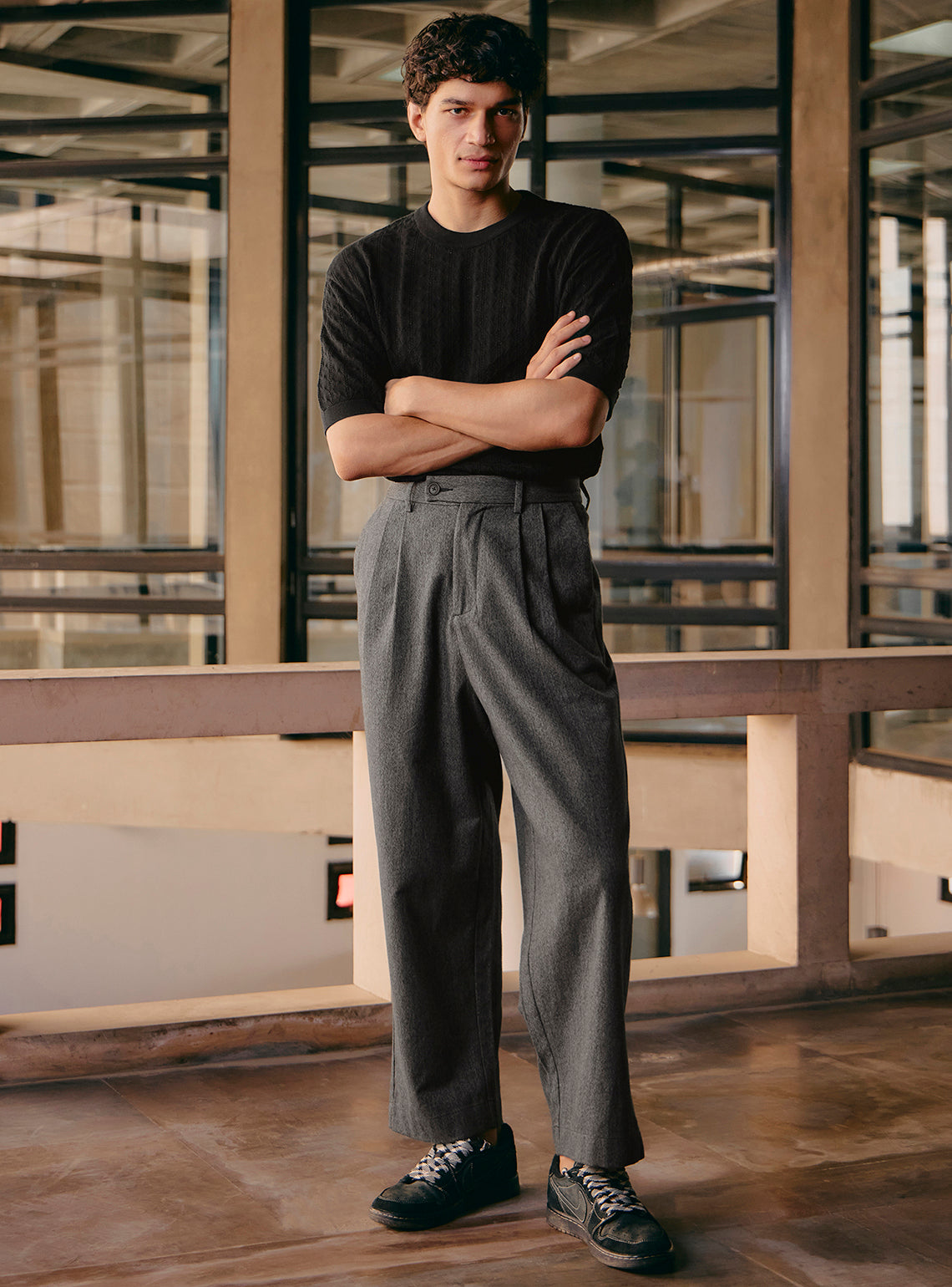 Midnight Black Cotton Crewneck