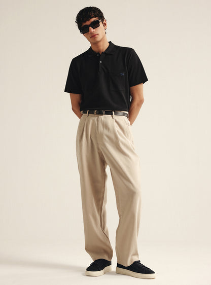 Ink Black Cotton Pocket Polo