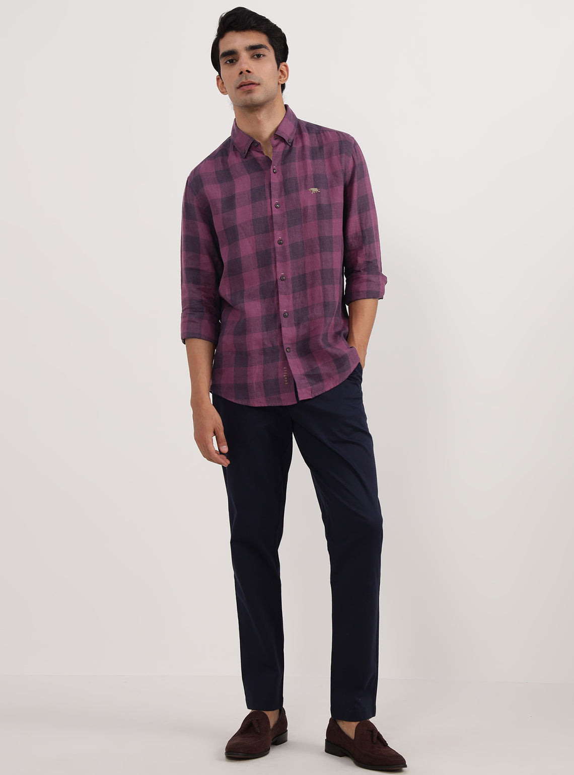 Burgundy Grid Linen Shirt