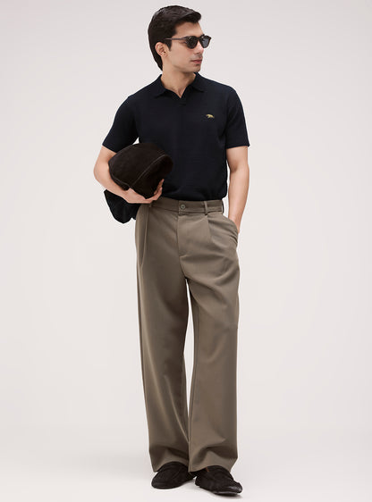 Jet Black Cotton Knit Polo