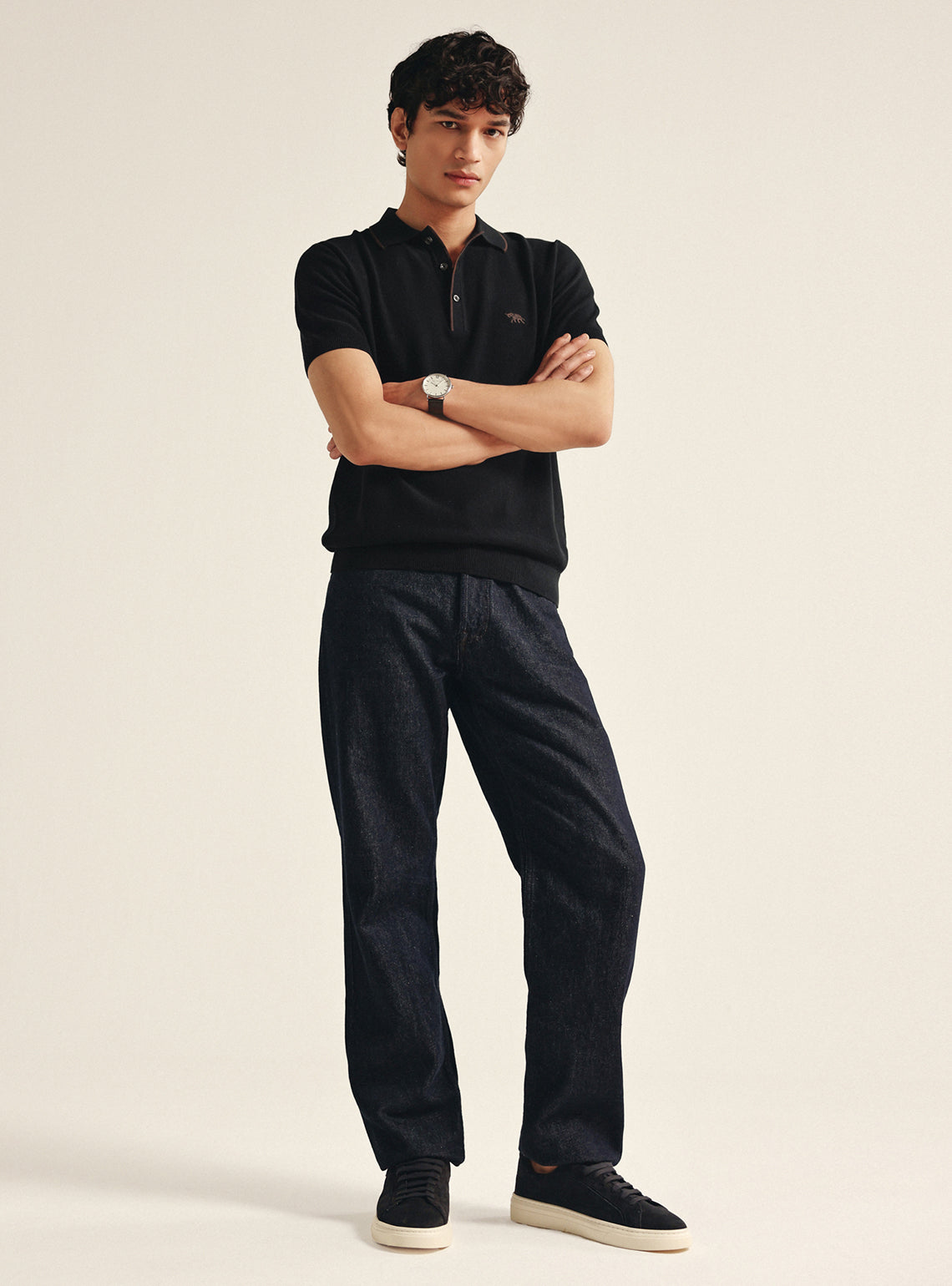 Onyx Black Moss Knit Polo