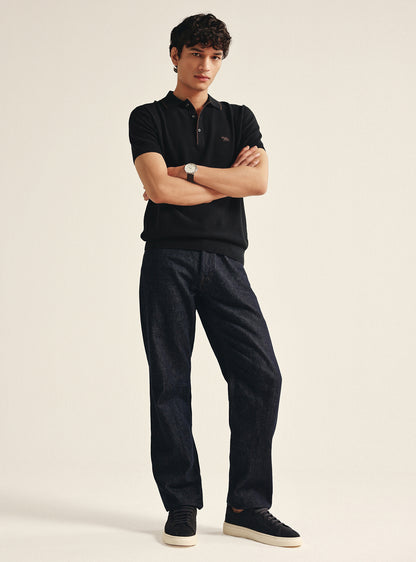 Onyx Black Moss Knit Polo