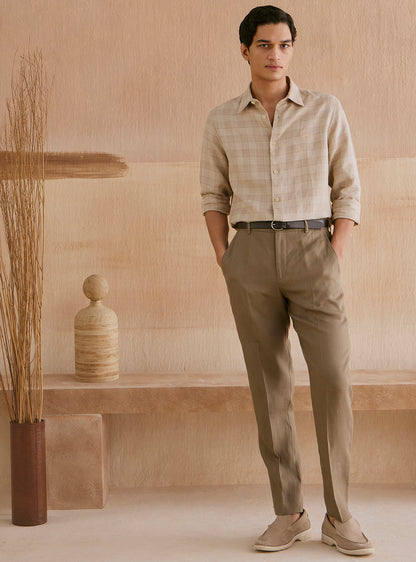 Malta Khaki Check Linen Shirt