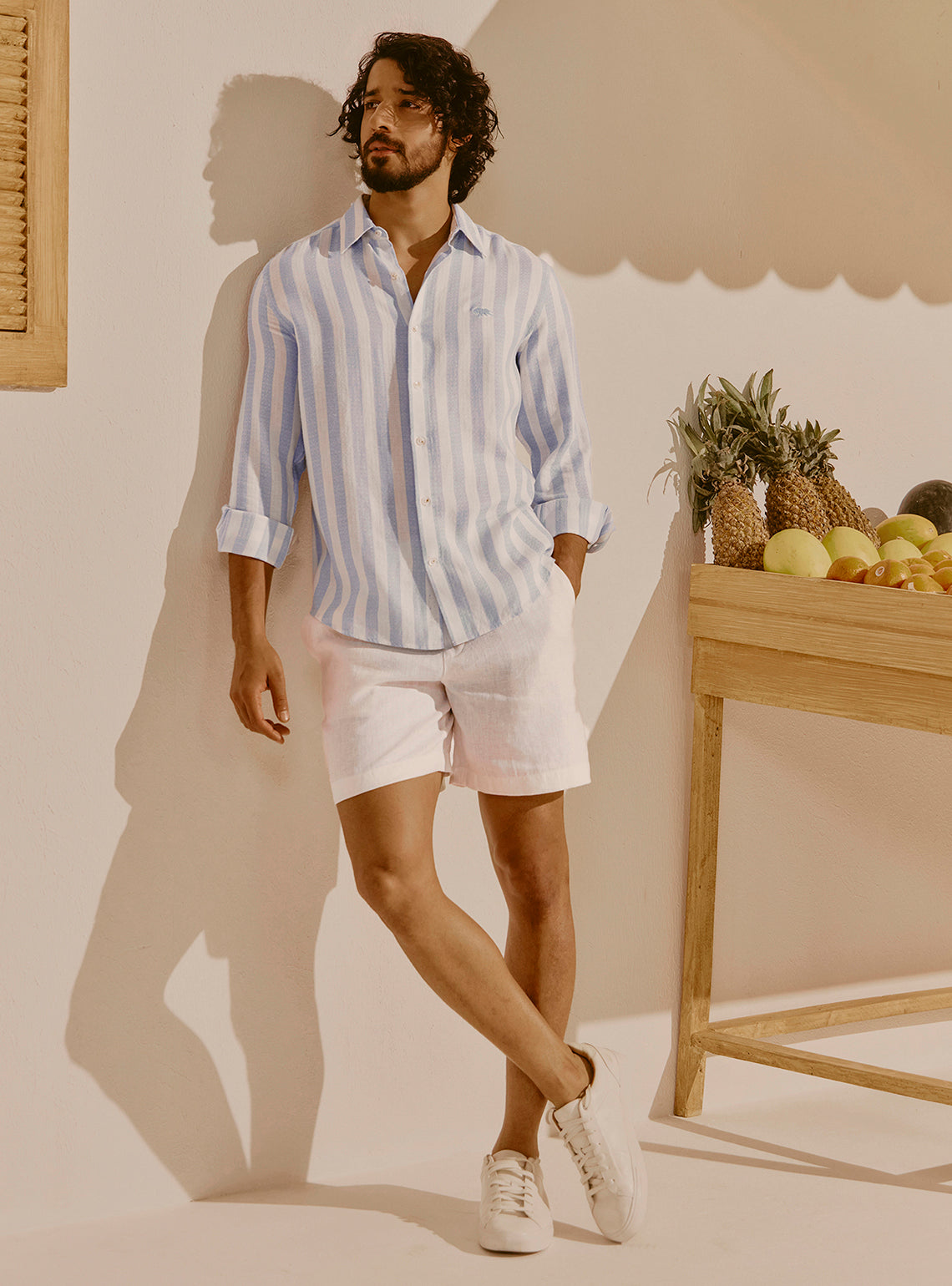 Valletta Blue Cotton Linen Shirt