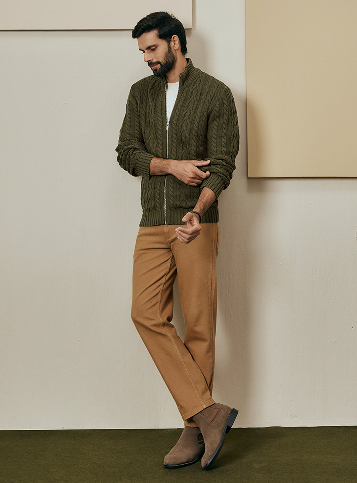 Moss Olive Cotton Cables Jacket