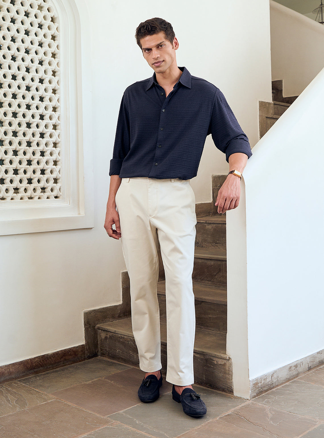 Berry Blue Cotton Blend Pointelle Shirt