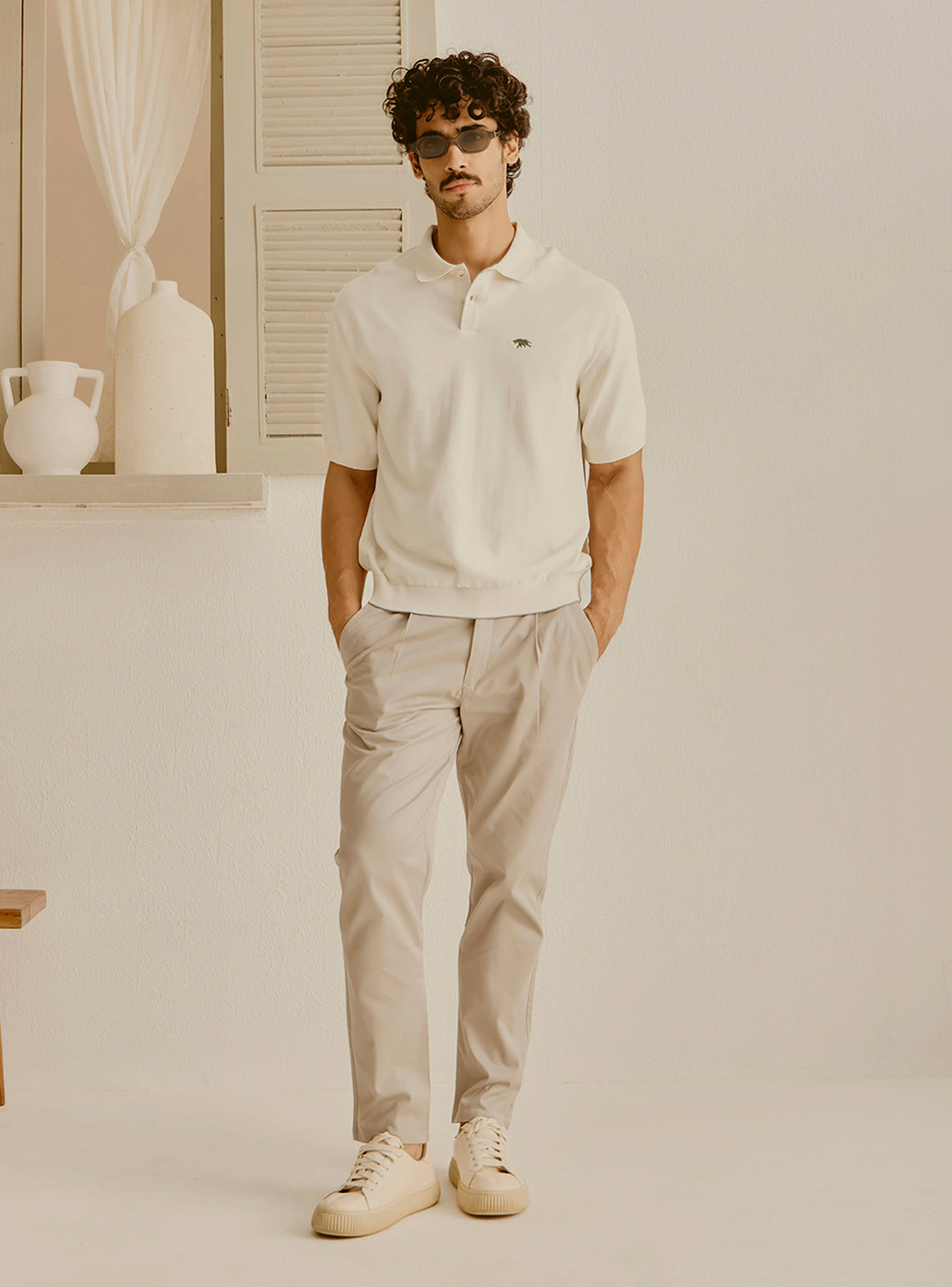 Crete Off-White Cotton Knit Polo