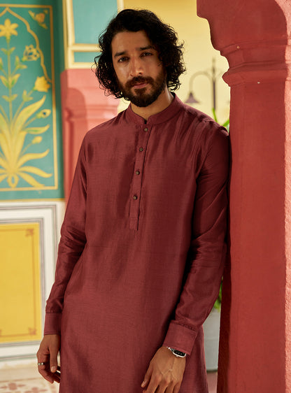 Aag Red Cotton Silk Kurta