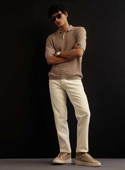 Khaki Spice Cotton Cable Knit Polo