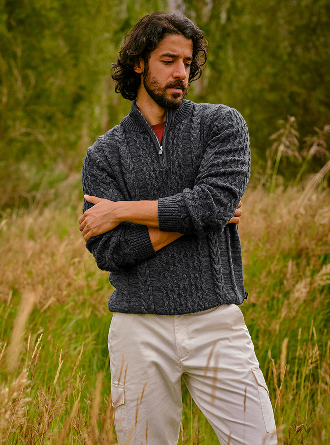 Shadow Black Cotton Melange Pullover