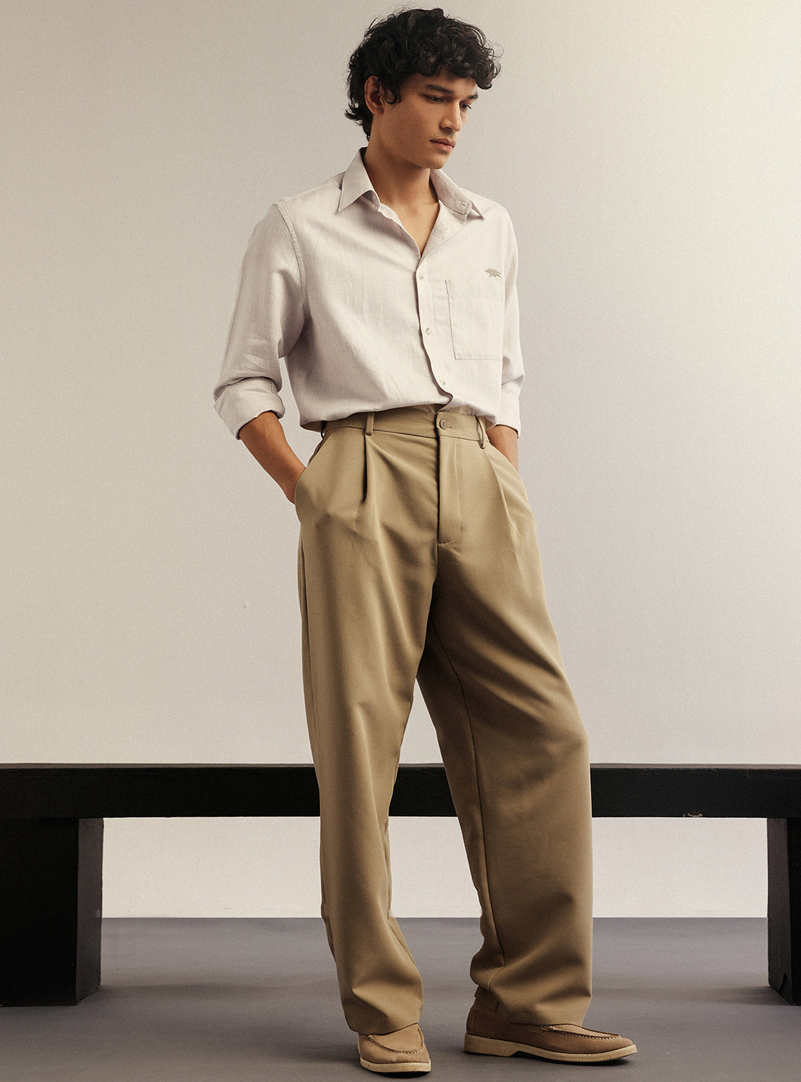 Ghost Beige Cotton Blend Melange Shirt