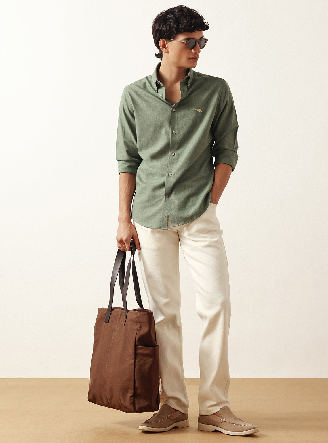 Flint Green Cotton Melange Shirt