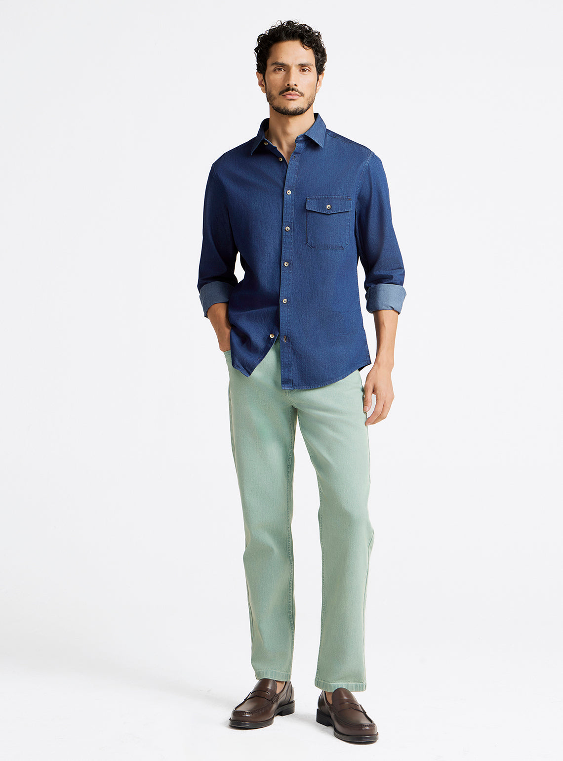 Opal Green Cotton Blend Jeans