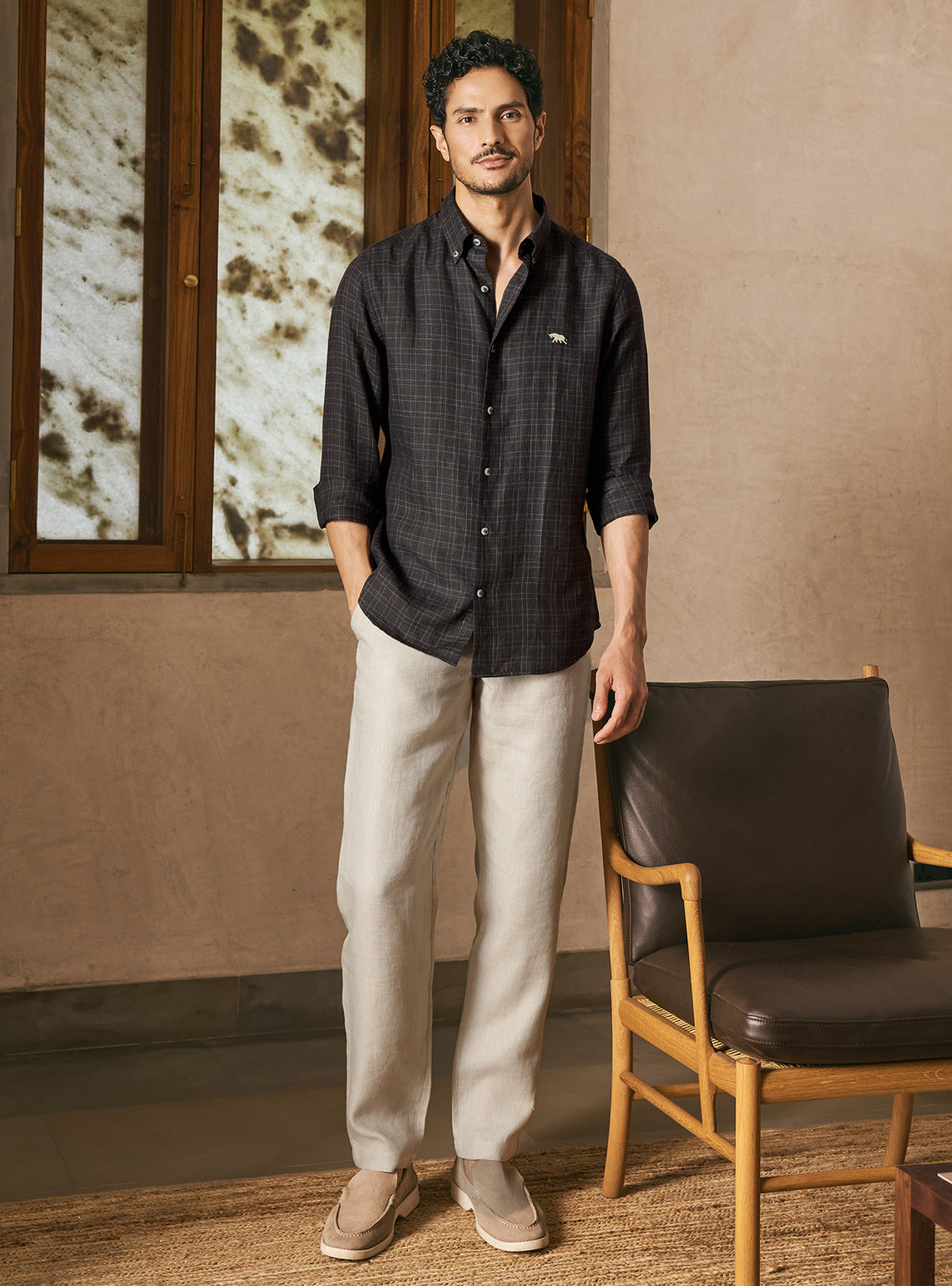 Matrix Grey European Linen Check Shirt