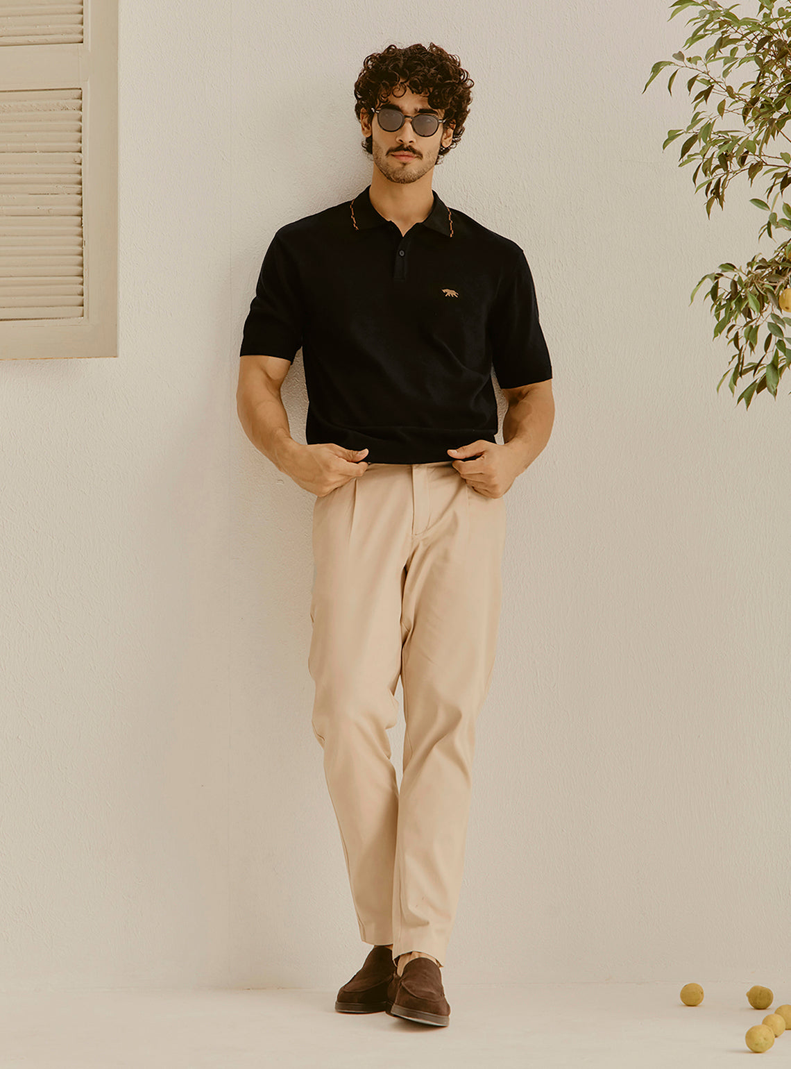 Kas Black Cotton Knit Polo