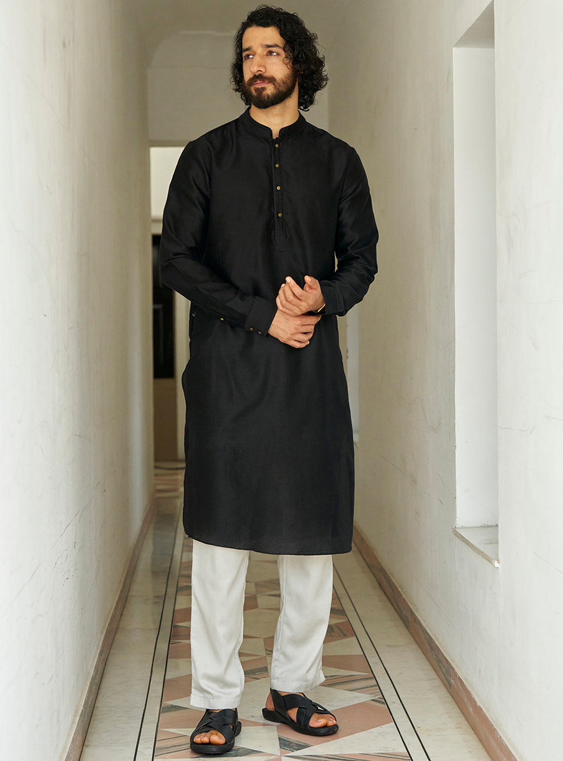 Koyal Black Cotton Silk Kurta