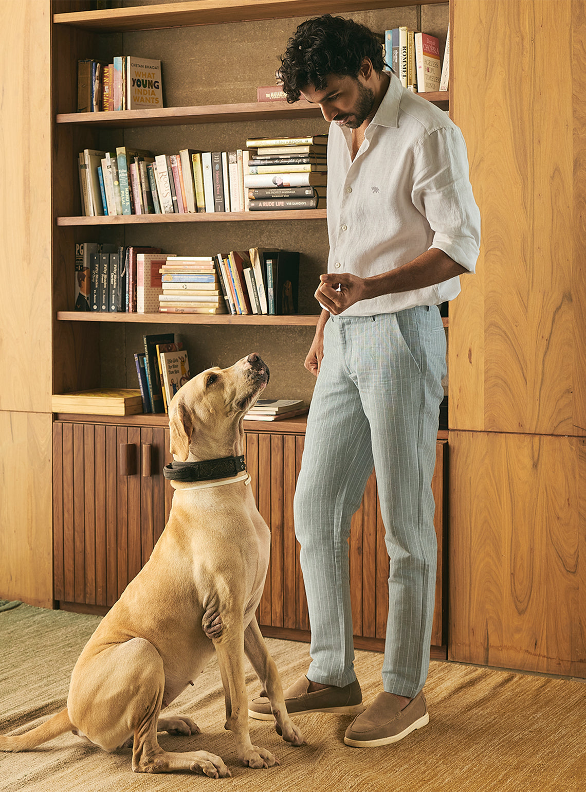 Harbour Green Linen Stripe Trousers