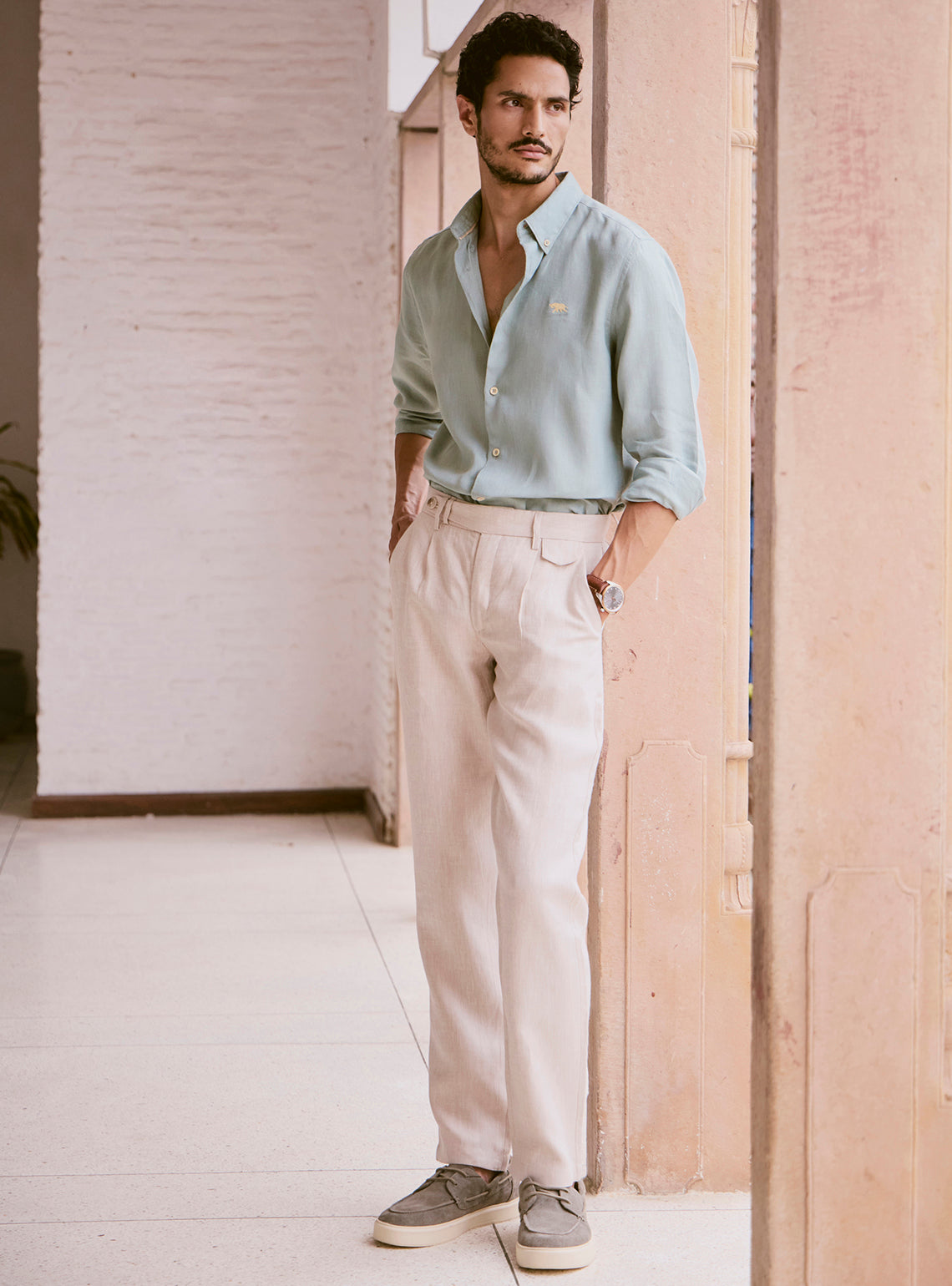 Pearl Beige Linen Twill Trousers
