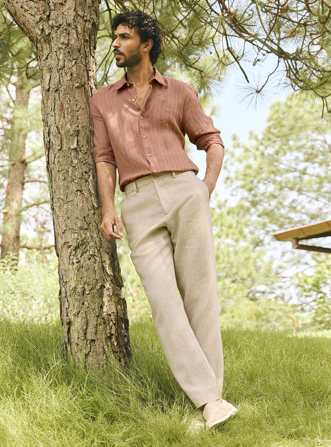 Burlap Brown Stripe Linen Shirt
