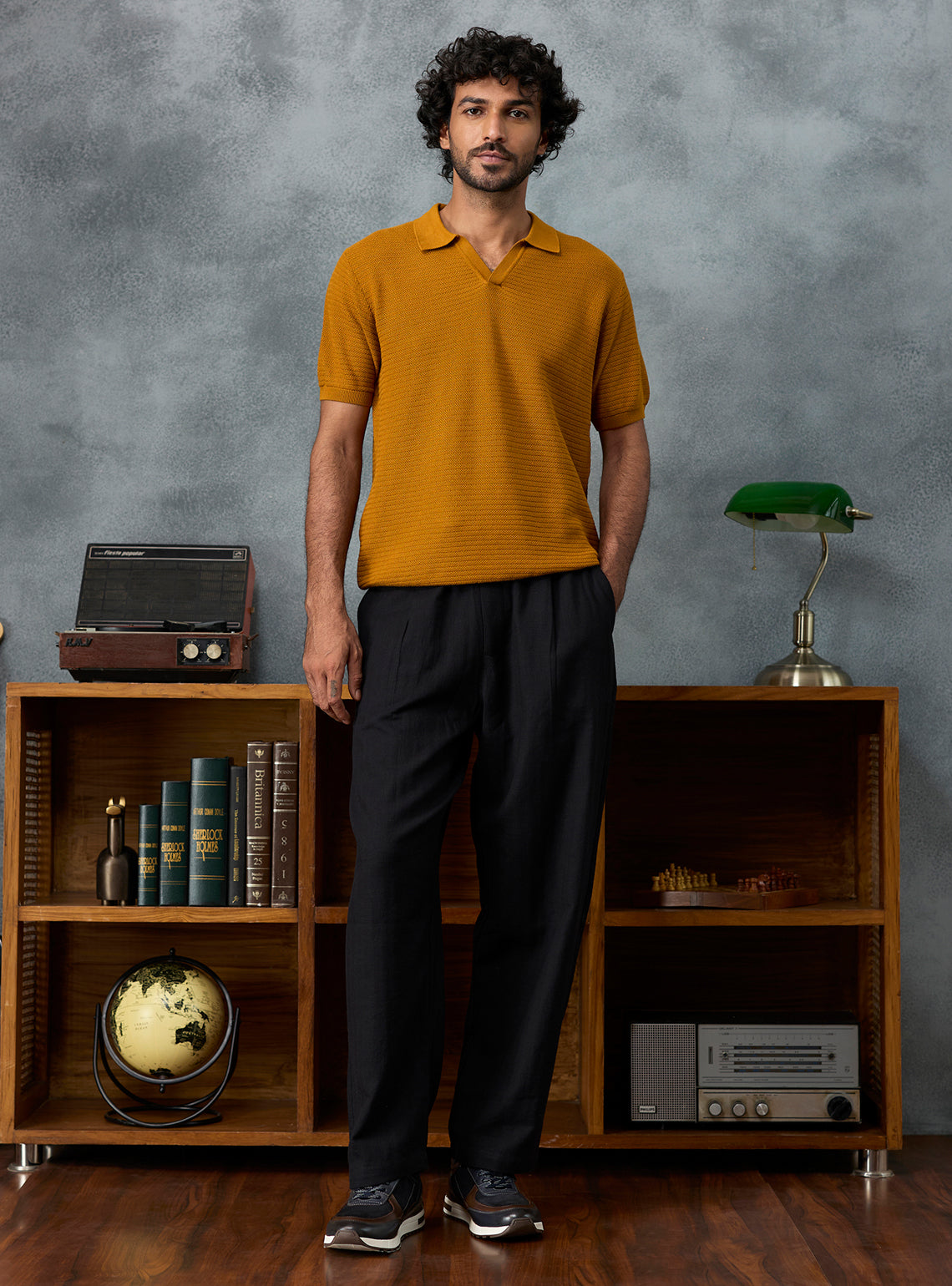 Checkmate Mustard Textured Cotton Polo