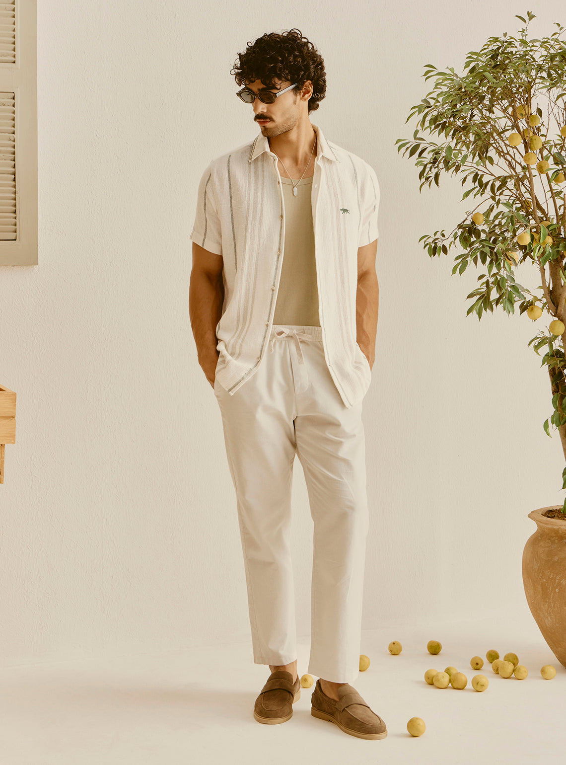 Paphos Beige Cotton Stripe Shirt