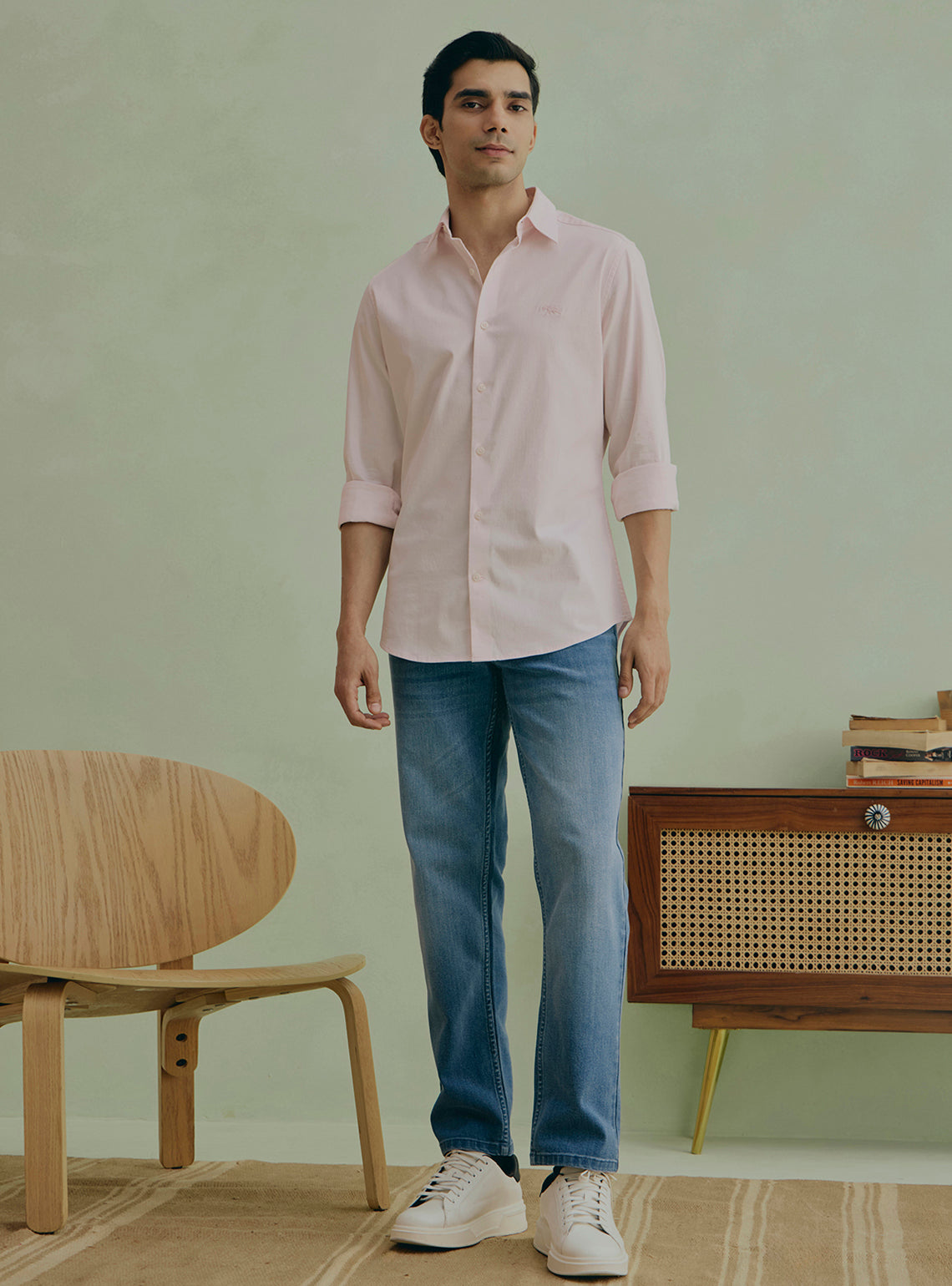 Rosewater Pink Cotton Stretch Satin Shirt