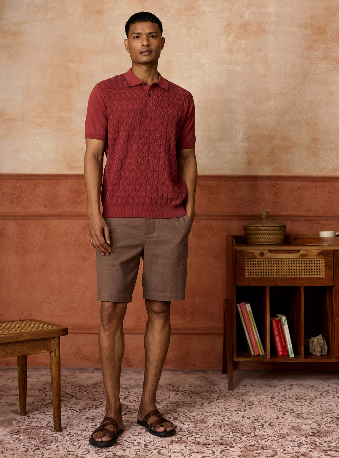 Merlot Burgundy Cotton Textured Polo