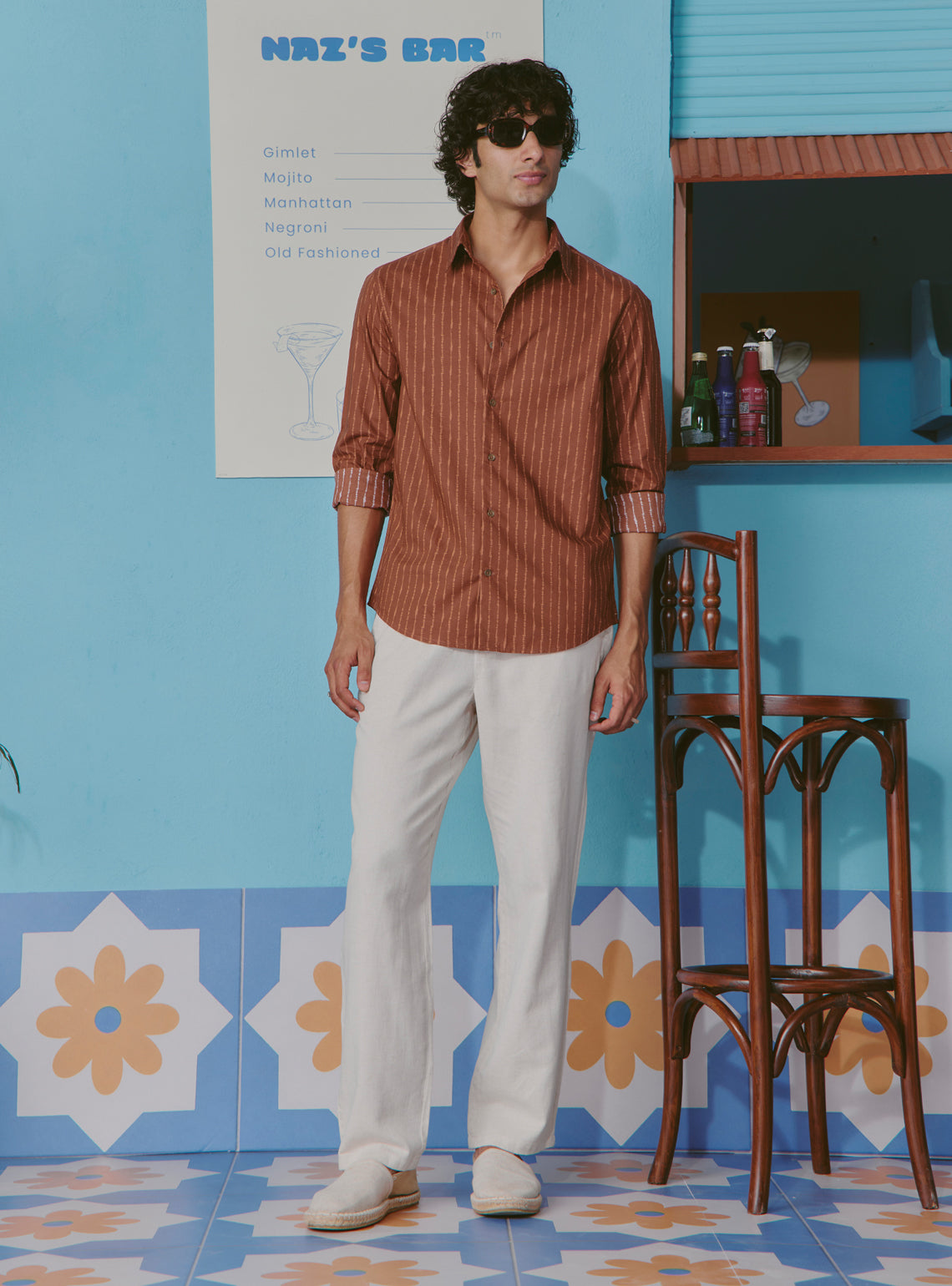 Boulevardier Rust Cotton Tencel Print Shirt