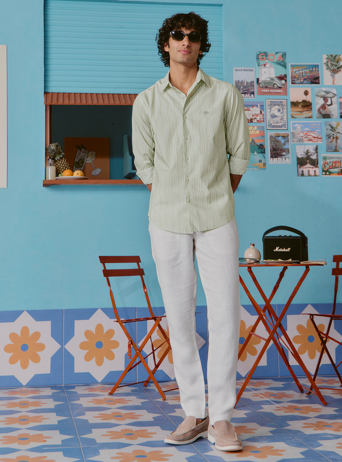 Southside Green Cotton Tencel Print Shirt