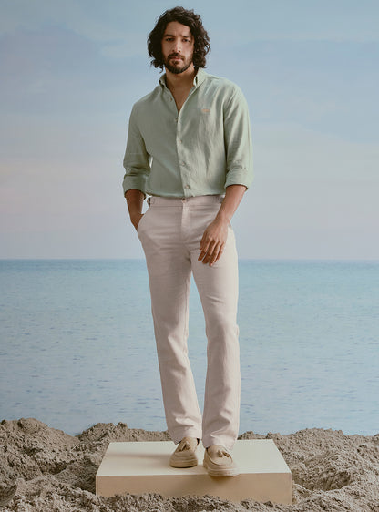 Dune Beige Linen Herringbone Trousers