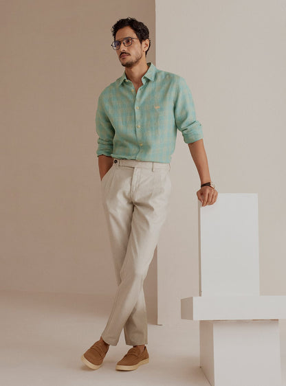 Teal Grid Linen Shirt