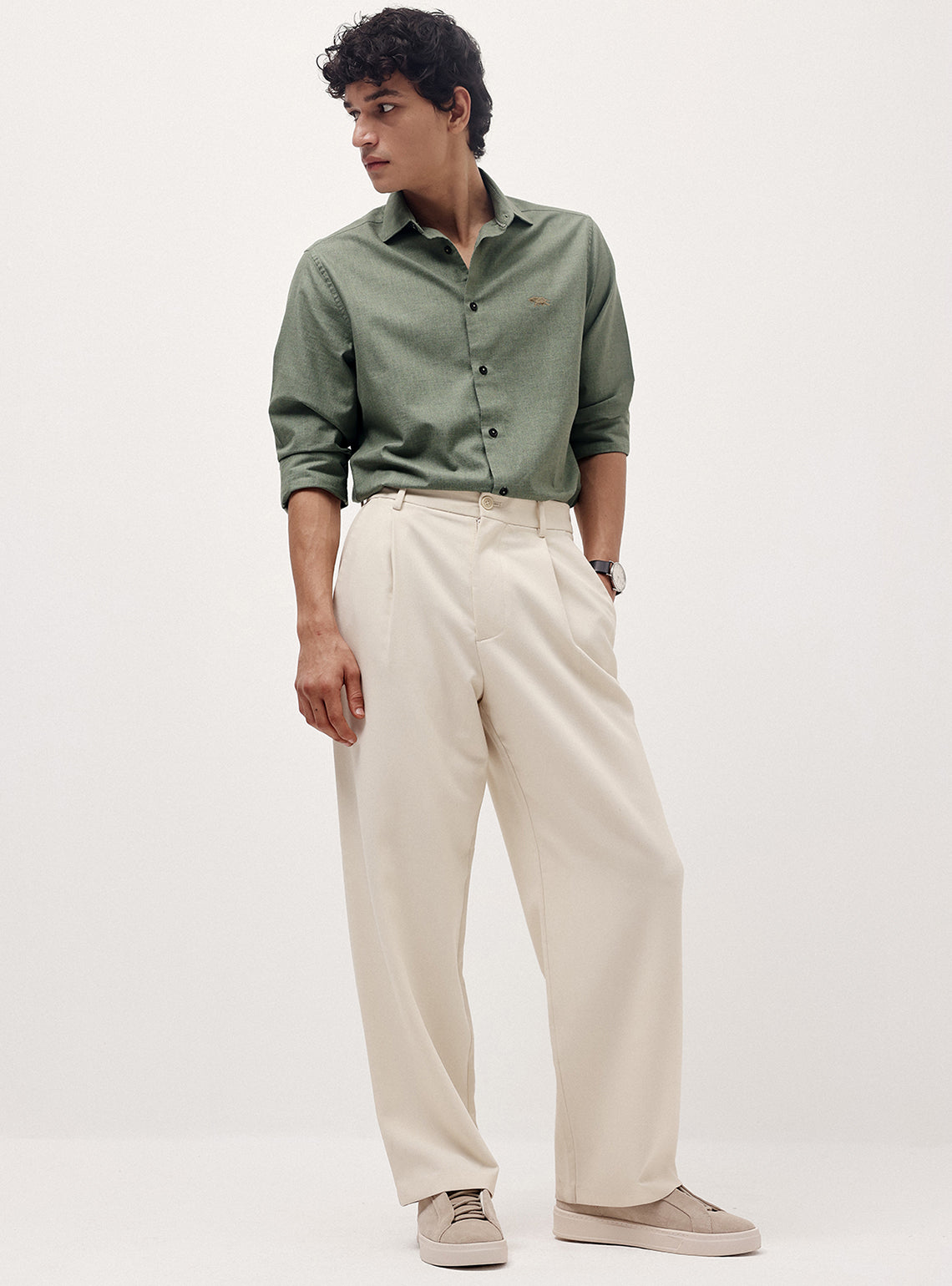 Oslo Green Cotton Melange Shirt